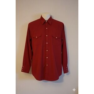 VINTAGE Plains Western Wear Pearl Snap Shirt Size L Red Long Sleeve Cowboy Rodeo